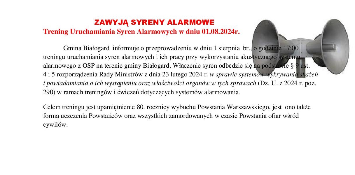 ZAWYJĄ SYRENY ALARMOWE