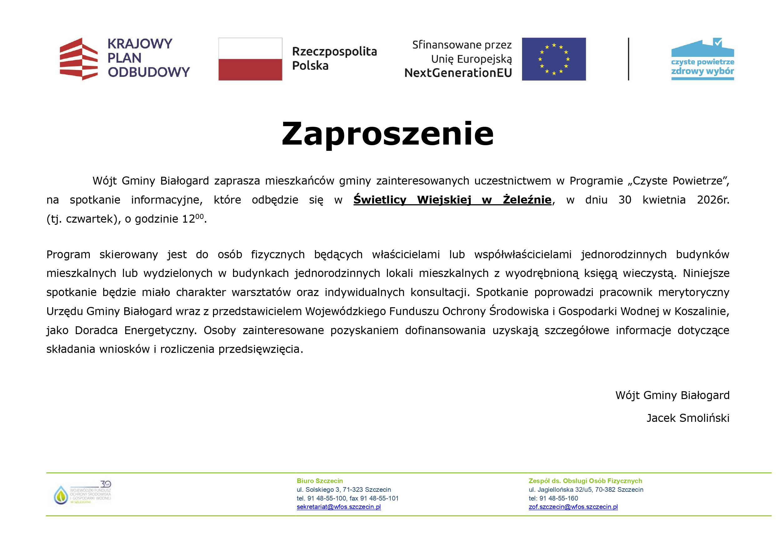 Zaproszenie na spotkanie informacyjne w Żeleźnie