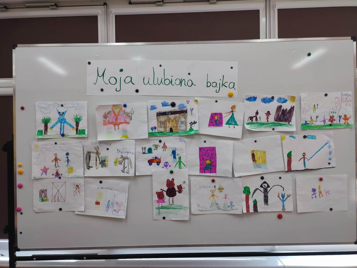 Prace plastyczne uczniów I klasy szkoły podstawowej w Stanominie