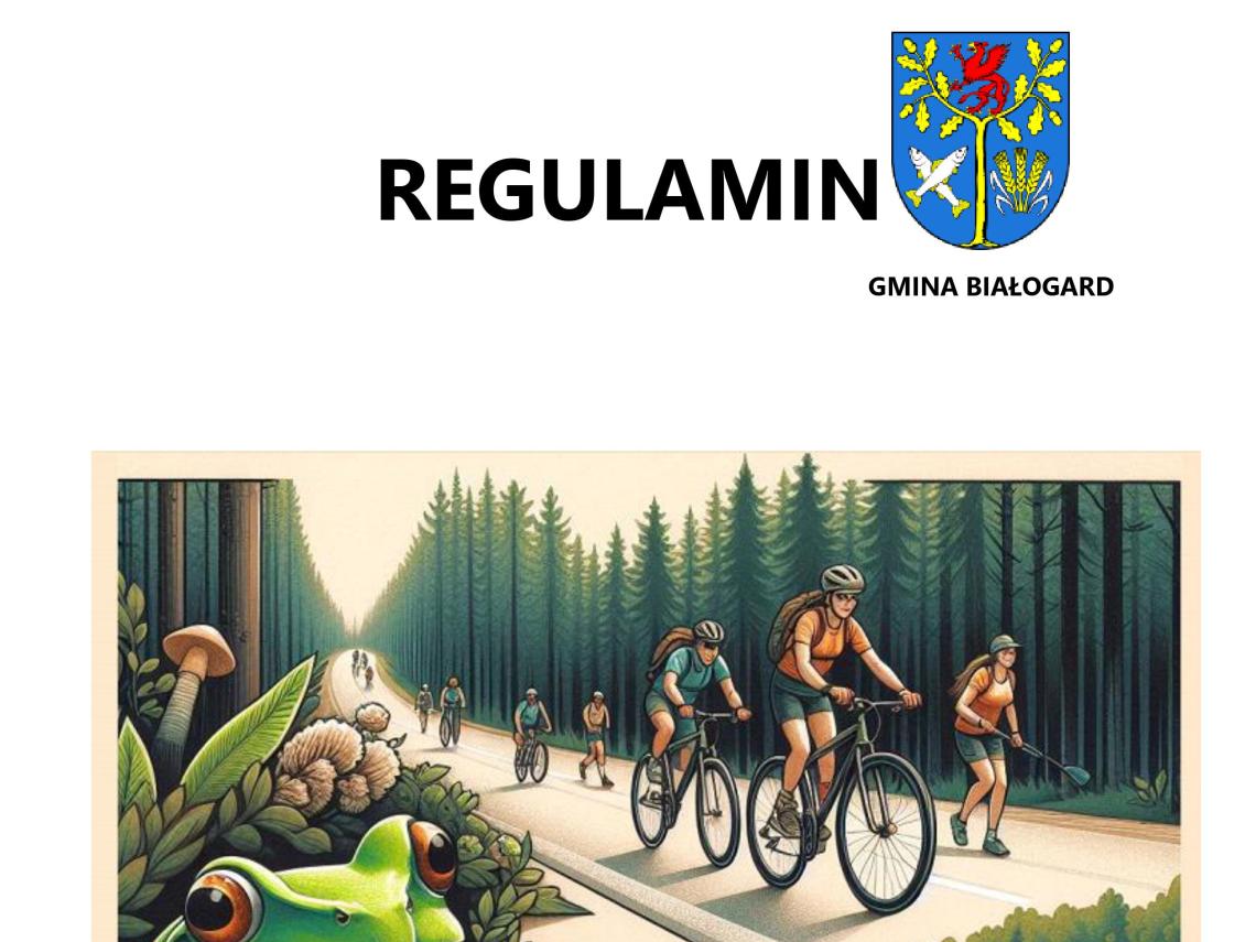 Na białym tle po środku napis II Rajd Żabim Szlakiem-12.10.2024r. Na obrazku w lewym roku żaba , w prawym roku kajaki a u góry rowery". 
